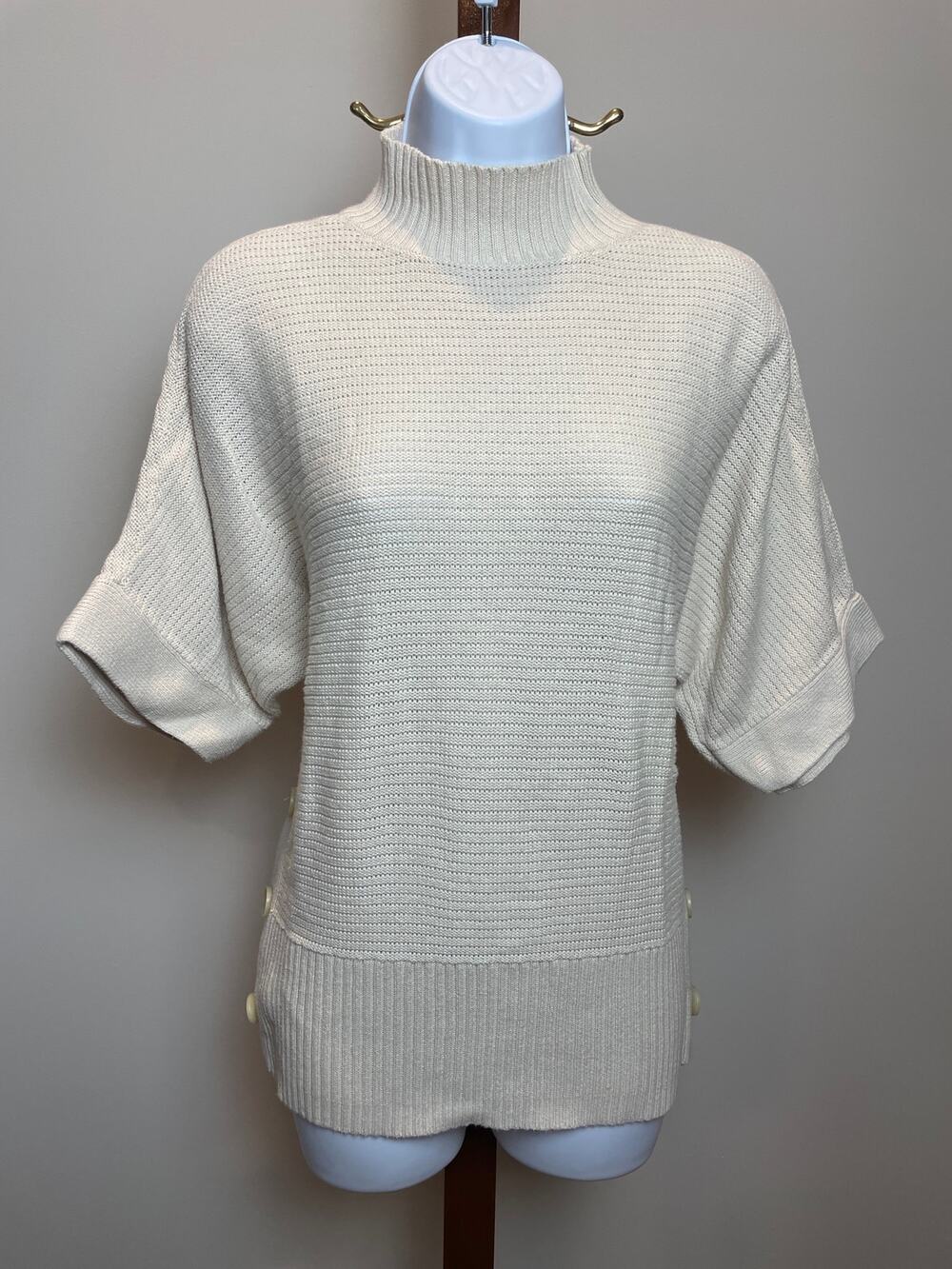 LOFT Mock Neck Knit Sweater Size S Light Beige Half Sleeve